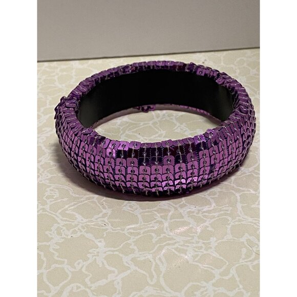 Sequin Embellished Womens Fashion Bangle Bracelet Purple Sparkle Statement Jewel - Picture 5 of 8